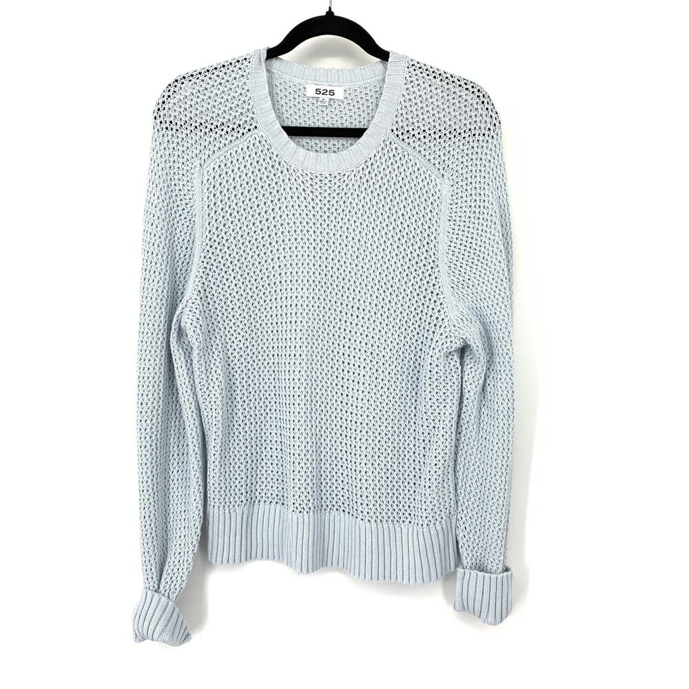 525 America Crew Neck Open Knit Pullover Sweater Womens Sz Medium Light Blue